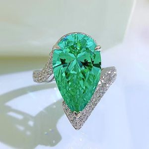 Bagues de cluster 2023 Goutte d'eau Paraiba Tourmaline Bague en diamant Réel 925 Sterling Silver Party Band de mariage pour les femmes Promise Bijoux