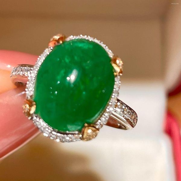 Anillos de racimo 2023LR Anillo de esmeralda Joyas de oro puro de 18 quilates Naturaleza verde 4.8ct Piedras preciosas Diamantes Mujer para mujer Fina