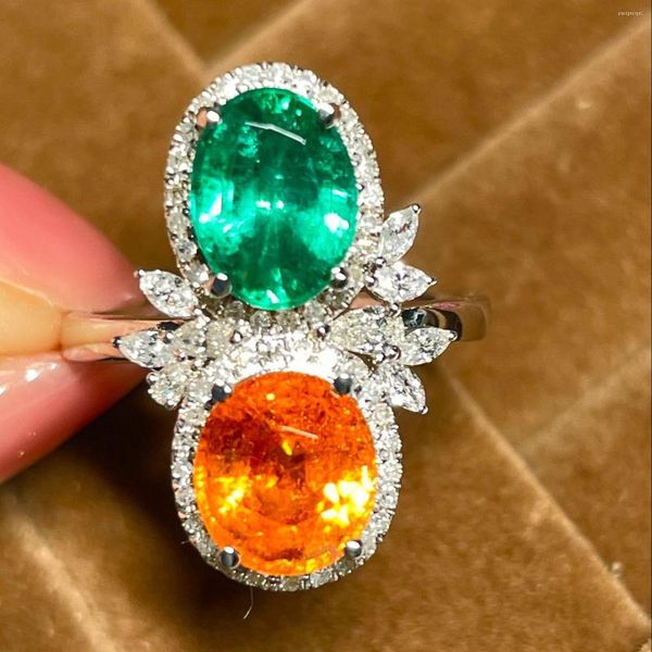 Anillos de racimo 2023LR Anillo esmeralda puro 18k joyería de oro naturaleza verde 1.82ct piedras preciosas diamantes femenino para mujeres finas
