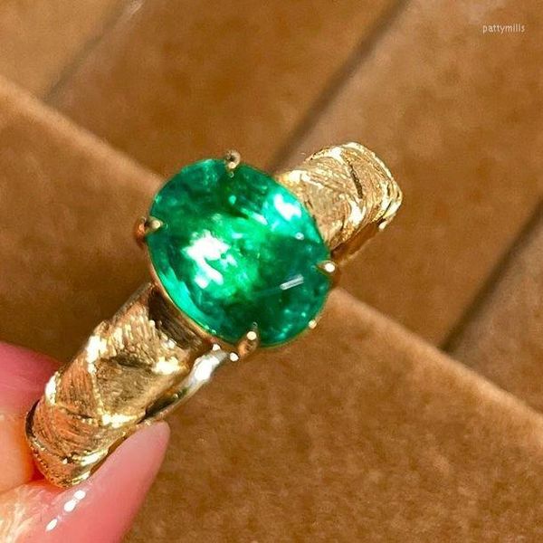 Anillos de racimo 2023LR Anillo de esmeralda Joyas de oro puro de 18 quilates Naturaleza verde 1.72ct Piedras preciosas Diamantes Mujer para mujer Fina