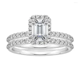 Bagues de cluster 2024 2CT Bague de fiançailles pour femmes CZ925 Argent Radiant Cut Mariage