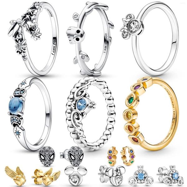 Bagues de cluster 2024 925 Sterling Silver Finger pour femmes Bague Golden Blue Bijoux de mariage Engagement Filles Cadeau