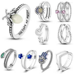 Cluster Rings 2024 925 Sterling Silver Original For Women Fashion Jewelry Zirkon stapelbare Firefly Star Romantic Birthday Gift