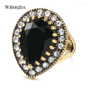 Cluster Anneaux 2024 Boho Big Black Stone Ring Antique Gold Mosaic Crystal Turkish Jewelry Vintage Red Wedding For Women Accessoires