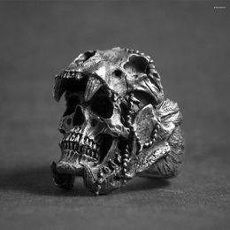 Anneaux de cluster 2024 Design Vintage Crâne en acier inoxydable et tête de loup pour hommes spécial mode punk bijoux en gros