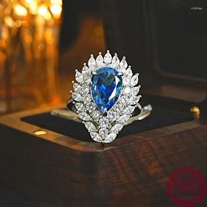 Anillos de clúster 2024 Líder europeo y americano Royal Blue Drotlet 925 Silver Ring Conts con boda de diamante /corte de diamantes con alto contenido de carbono