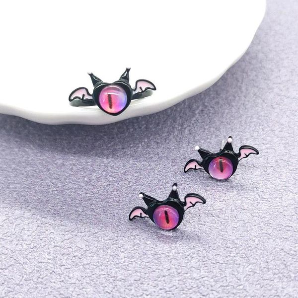 Bagues de cluster 2024 Mode drôle mignon chauve-souris monstre Halloween Y2K femmes boucle d'oreille bague combinaison ensemble bijoux créatifs