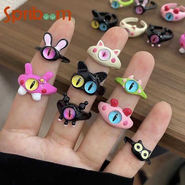 Bagues de cluster 2024 Mode drôle pour les femmes Cartoon Animal Big Eye Couple Bague Ouverte Réglable Doigt Accessoires Y2K Bijoux Femme Cadeau