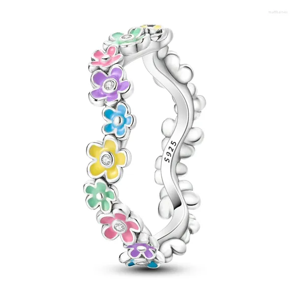 Cluster anneaux 2024 mode S925 Sterling Silver Ring Women's Colorful Daisy Party Bijoux de bijoux