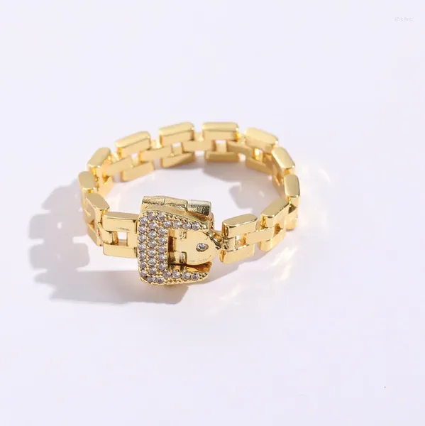 Anillos de racimo 2024 Moda Mujeres Elegante Geométrico Zircon Incrustado Cadena de polluelo Anillo de dedo Sexy Party Watch Jewerly