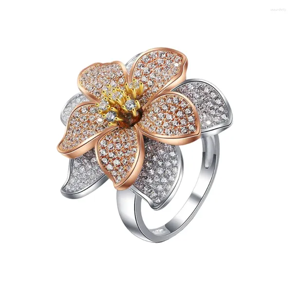 Bagues de cluster 2024 Bague de fleur S925 Argent Style exotique Gold Plaqué Trois couleurs