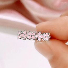 Cluster Ringen 2024 Verse Roze Bloem Ring Dame Zoete Sieraden Voor Het Dagelijks Leven Zilver Kleur Accessoires Vrouwen Sierlijke Vrouwelijke