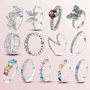 Cluster Ringen 2024 Echt 925 Sterling Zilver Fonkelende Ring Voor Vrouwen Match Met Charm Collectie Sieraden Lieveheersbeestje Diy Regenboog Gem