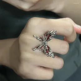 Cluster-Ringe 2024 Geschenke zum Valentinstag Damen-Ring mit rotem Schmetterling, hochwertige Luxus-Öffnung, verstellbarer französischer Stil