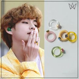 Clusterringen 2024 Korean Wave v Kim Taehyung dezelfde hars zirkon ring y2k mode acryl accessoires beroemdheden vrouwen sieraden cadeaus