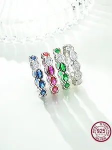 Clusterringen 2024 Lichte luxe kunstmatig gekleurd oog 925 Sterling Silver Diamond Ring ingelegd met kleine en unieke bruiloftsjuwelen