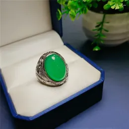 Cluster anneaux 2024 Original luxe chinois impérial green agate s925 bijoux jade chalcédoine ring