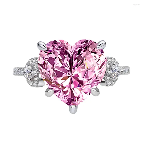 Cluster Anneaux 2024 Précision incrustée Love 12 12 mm Pink Diamond 925 Anneau en carbone élevé en argent