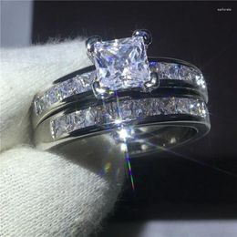 Anillos de racimo 2024 Princess Cut Lab Diamond Ring Set 925 Sterling Silver Party Bods For Women Sets Bridal Jewelry Gift