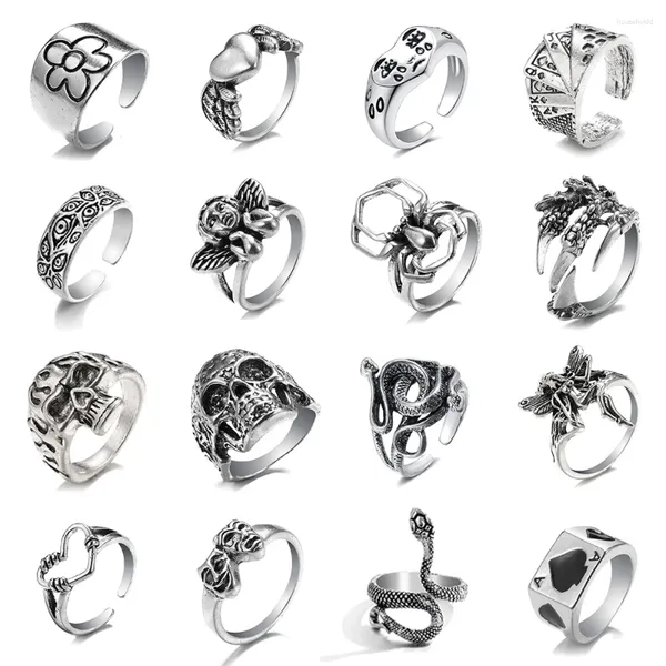 Anillos de racimo 2024 Punk Gothic Skeleton Skulls Anillo para mujeres Hombres Niñas Cool Vintage Moda Color Plata Joyería Cumpleaños