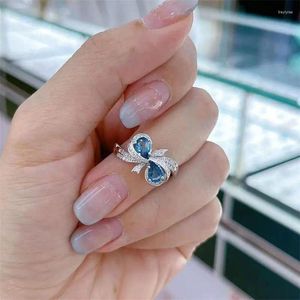 Cluster ringen 2024 S925 zilver platina natuurlijke Londen Blue Topaz edelsteen 4 6mm vintage ring meisje cadeau
