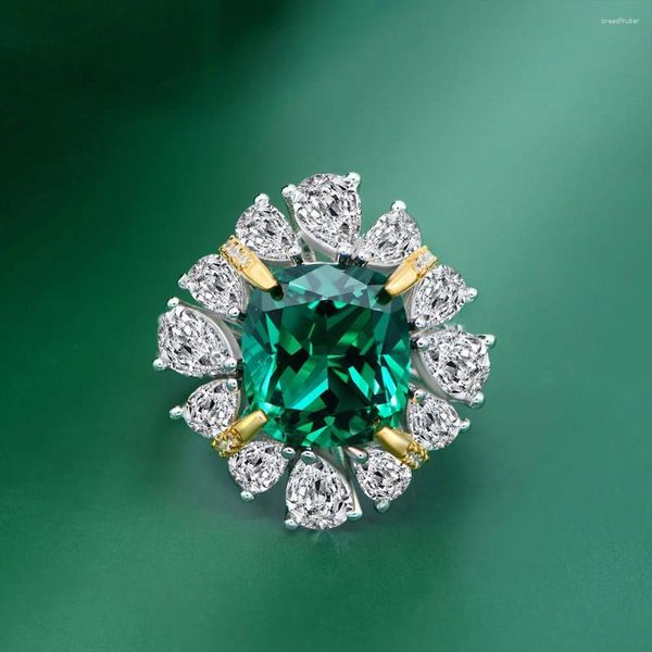 Bagues de cluster 2024 S925 Bague en argent sterling Bijoux 10 11 Tourmaline verte Diamant de luxe Pierre précieuse