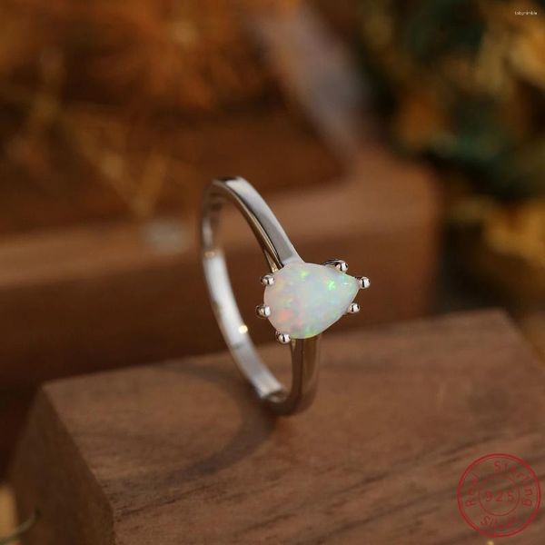 Cluster anneaux 2024 Produit simple Sterling S925 Silver Women's Ring With White Droplet Opal Classic Elegant Style pour l'engagement ou la fête