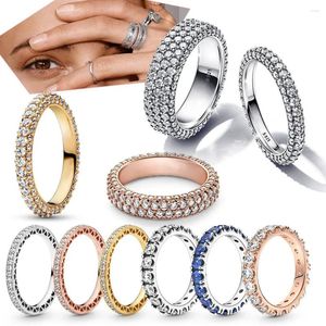 Bagues de cluster 2024 Sparkling Timeliness Pave Bague pour femmes 925 Sterling Silver Fine Engagement Bijoux