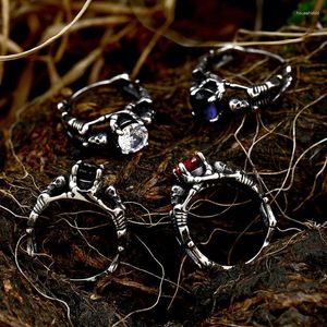 Cluster Ringen 2024 Stalen Soldaat Gothic Schedel Ruby Zwarte Zirkoon Ring Vintage Mode Punk Hip Hop Roestvrij Skeleton Stone