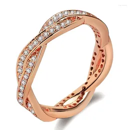 Anneaux de cluster 2024 La Croix 925 Bague en argent sterling Femme Double Cristal Rose Or Couleur Aneis de Ouro Zircone Bijoux Anel