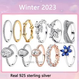 Cluster Ringen 2024 Winter 925 Zilver Hoge Kwaliteit Origineel Logo Fonkelende Herbarium Peer Halo Ring Dames Sieraden Kerstmis