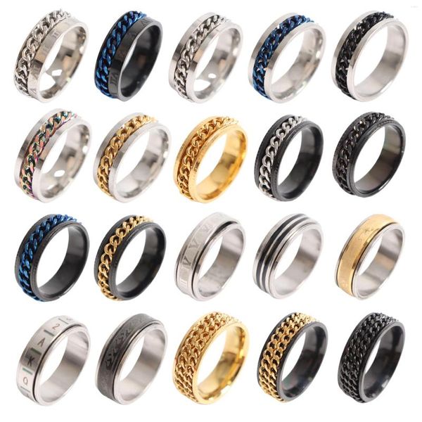 Anillos de racimo 20 unids / lote cadena clásica giratoria anillo de acero inoxidable para hombres mujeres moda punk estrés spinner joyería mezcla estilo regalos de fiesta