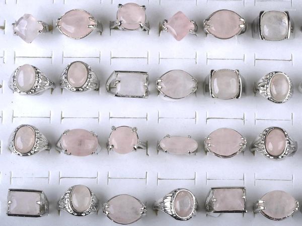 Bagues de cluster 20pcs / lot rose pierre naturelle bague pour hommes femmes géométrique quartz gemme bijoux de fête de mariage