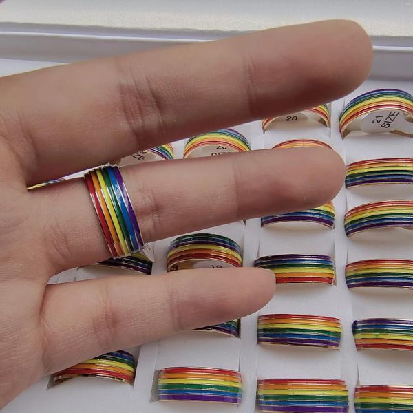 Anillos de racimo 20 unids precio al por mayor moda arco iris ansiedad mujeres hombres gay lgbt lesbiana acero inoxidable amistad accesorios joyería