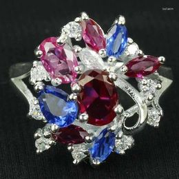 Cluster ringen 20x17mm Jazaz luxe 4,3g echte groene smaragd roze saffier tanzanite Amethist verloving 925 massief sterling zilver