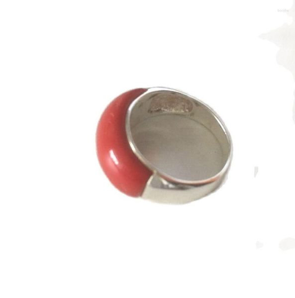 Anillos de racimo 21x10 mm Coral rojo 925 Anillo de marcasita esterlina Tamaño de banda de piedra 6/7/8/9 #