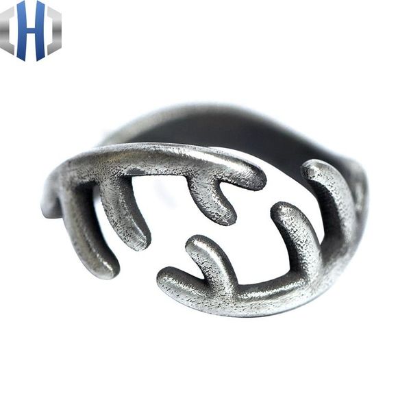 Bagues de Grappe 22mm Conception Originale Faite à la Main en Argent Personnalisé Bague en Bois de Cerf 925 Simple Ouvert Vintage