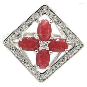 Cluster Anneaux 23x22mm Délicat Coupe Fine 4.7g Réel Rouge Rubis CZ Femmes Usage Quotidien Cadeau Argent En Gros