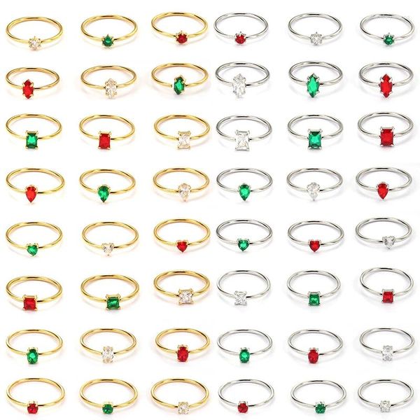 Cluster anneaux 24 pcs 1 ensemble en gros pour les femmes en acier inoxydable anneau de pierre de pierre en or