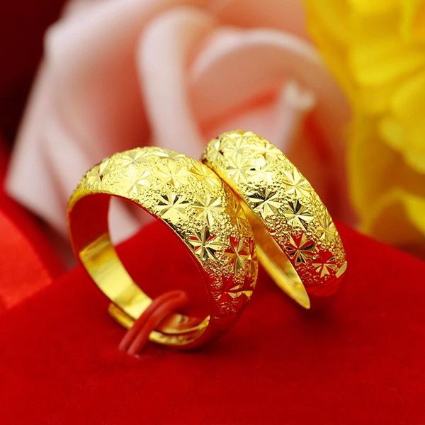 Anillos de racimo 24K chapado en oro Gypsophila Pareja Hombres Mujeres Aniversario de bodas Cumpleaños Coincidencia Navidad Alta joyería Regalos