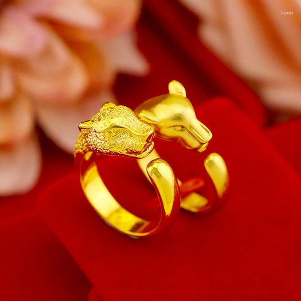 Anillos de racimo 24K Color oro original para mujer Sexy leopardo anillo abierto esmerilado brillante boda cumpleaños redimensionable joyería fina regalo