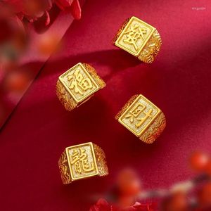 Bagues de grappe 24k couleur or jaune solide 999 bague pour hommes femmes réglable doigt anniversaire bijoux cadeaux de mariage