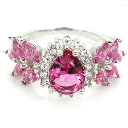 Bagues Cluster 24x13mm Jazaz Multi Couleur 3.6g Tourmaline Rose Violet Améthyste Péridot Violet Tanzanite CZ Femmes Argent Massif 925