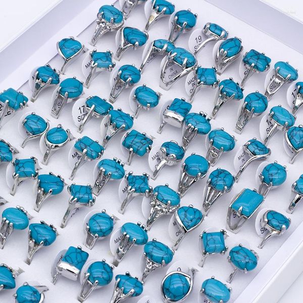 Anillos de racimo 25 unids piedra azul vintage estilos mixtos forma irregular hermosa aleación étnica anillo de mujer al por mayor lotes a granel