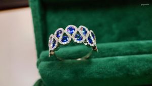 Clusterringen 2798 Solide 18K Gold Nature 1.36CT Blue Sapphire edelstenen Diamanten voor vrouwen Fine Jewelry Presents
