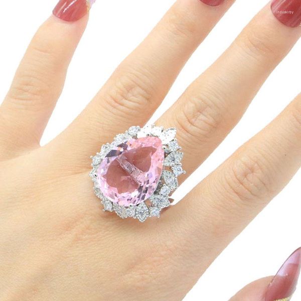 Cluster Rings 29x24mm Magnifique Big Gemstone 8.2g Pink Kunzite Fine Jewelry Women Dating Silver