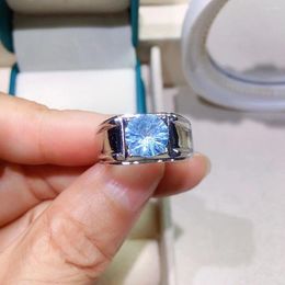 Anillos de racimo 2ct brillante azul claro topacio hombre anillo 8 mm natural para joyería de plata 925 uso diario