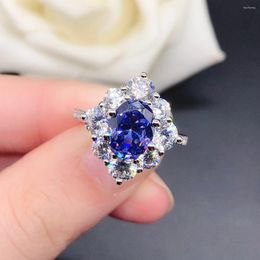 Cluster 925 Anneaux sterling 2CT OVAL CUT ROUGE BLUE DIAMONDE FEMMES AU585 14K GOL BLANC SAUBRY SAPPHIRE RORY R169