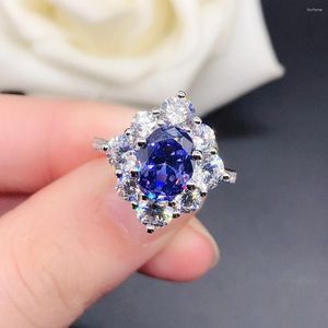 Cluster 925 Sterling -ringen 2ct Ovaal Cut Red Blue Diamond Women Ring Au585 14K Wit Gold Golde Ruby Sapphire R169