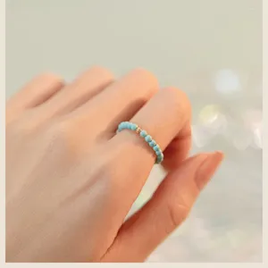 Cluster anneaux 2 mm mignon réel kallaite perles anneau bleu pierre femelle fine mince doigt main ornement femme bijoux d'anniversaire cadeau